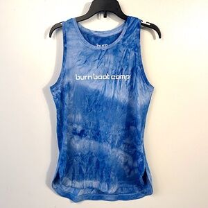 Burn Boot Camp Women's Athletic Tank Top Blue Tie Dye Split Hem Medium Stretch